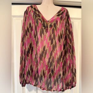 Liz Claiborne Pink and Brown Chevron Blouse
